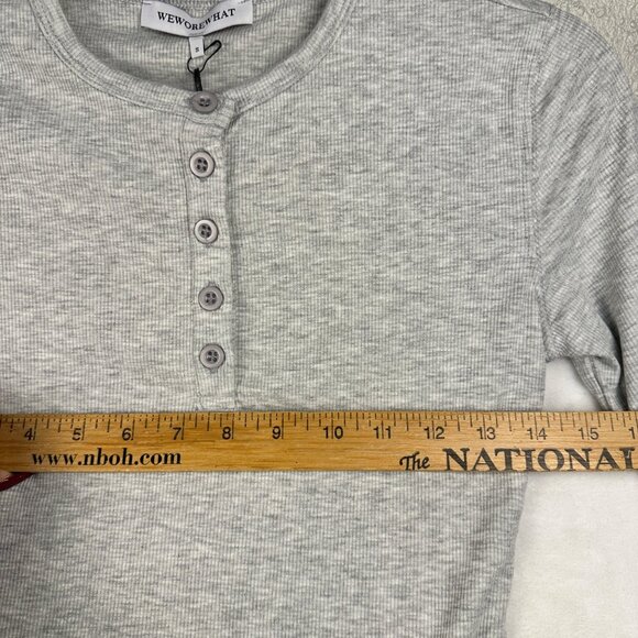 WeWoreWhat Womens Henley Bodysuit Gray Sz S Ribbed Long-Sleeve Comfy Stretch NWT - Picture 5 of 12